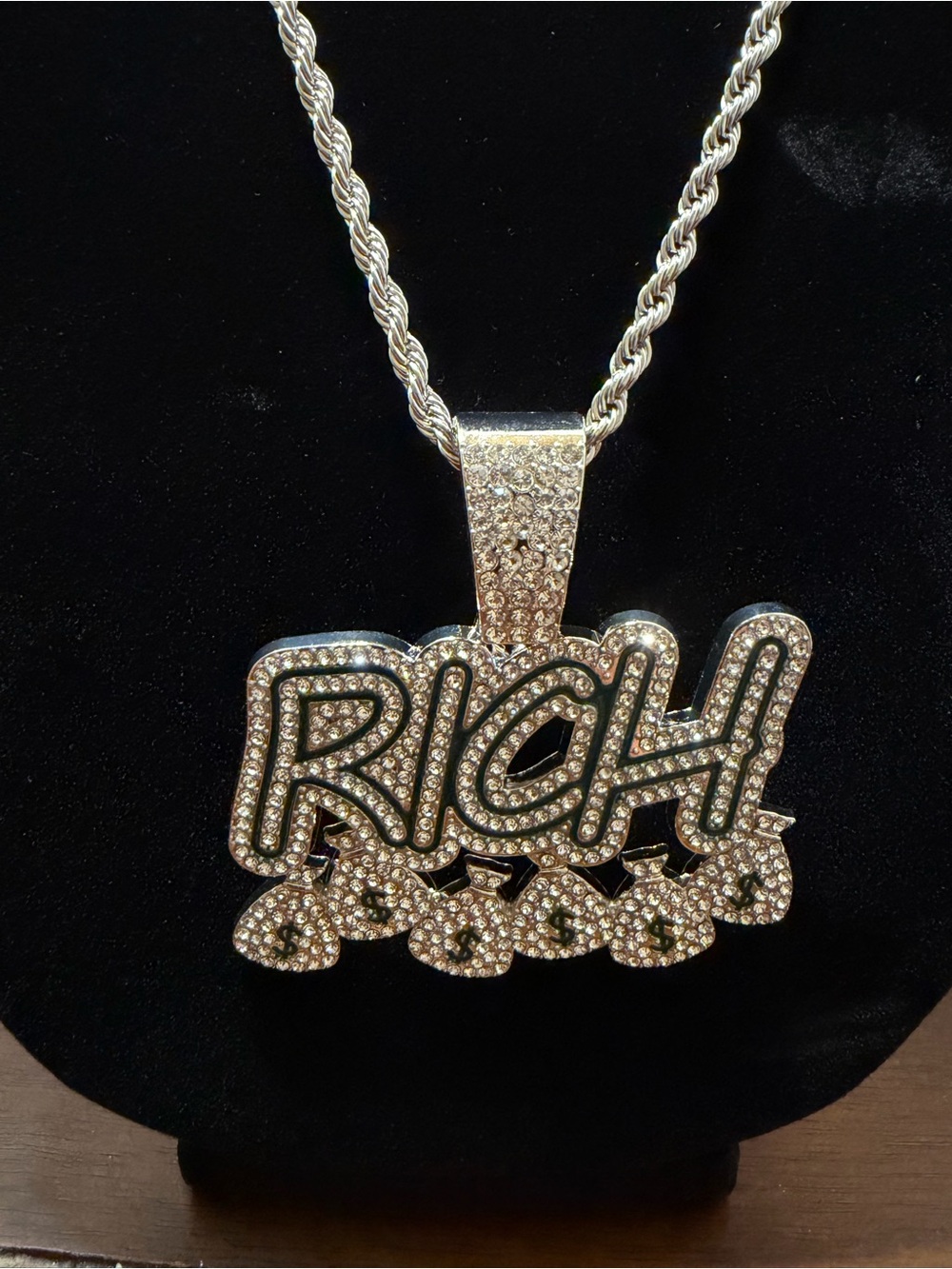 RICH Pave Crystal Pendant Necklace - Silver Tone